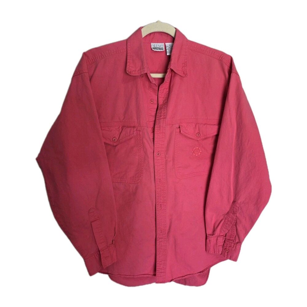 Nuovo Industriale Hot Pink Fuchsia Men's M Button Down Shirt Embroidered Logo